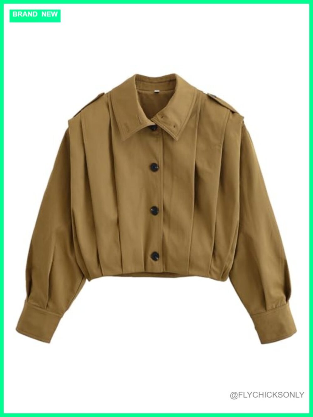 Cropped Pleated Trench Coat Casual Button Down Short Jacket